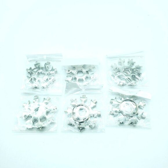 18 in 1 Silver Snowflake Multitool, keychain, screwdriver, Gift lot of 6 - Picture 2 of 3